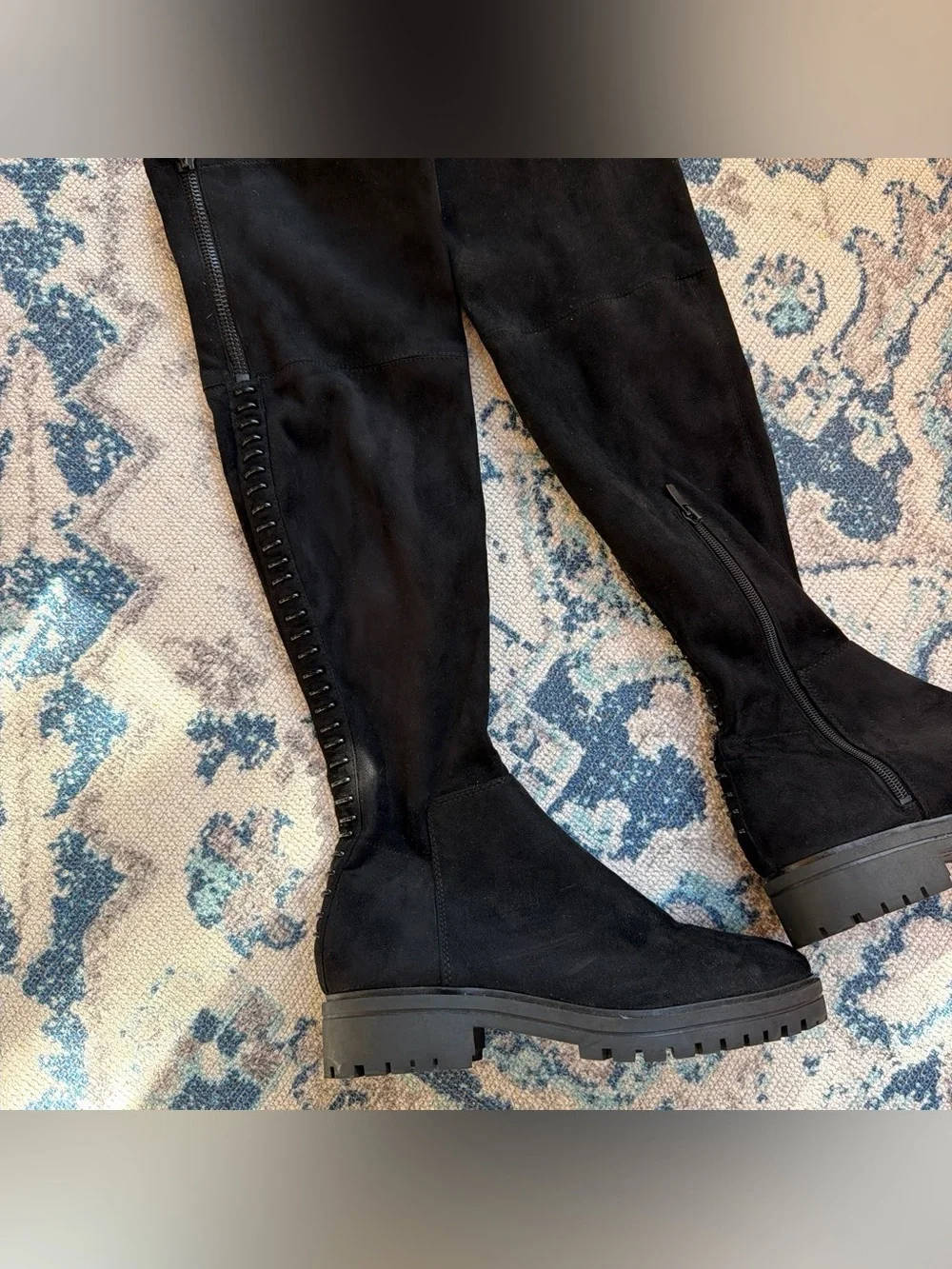 Black Suede knee-high boots with chunky sole